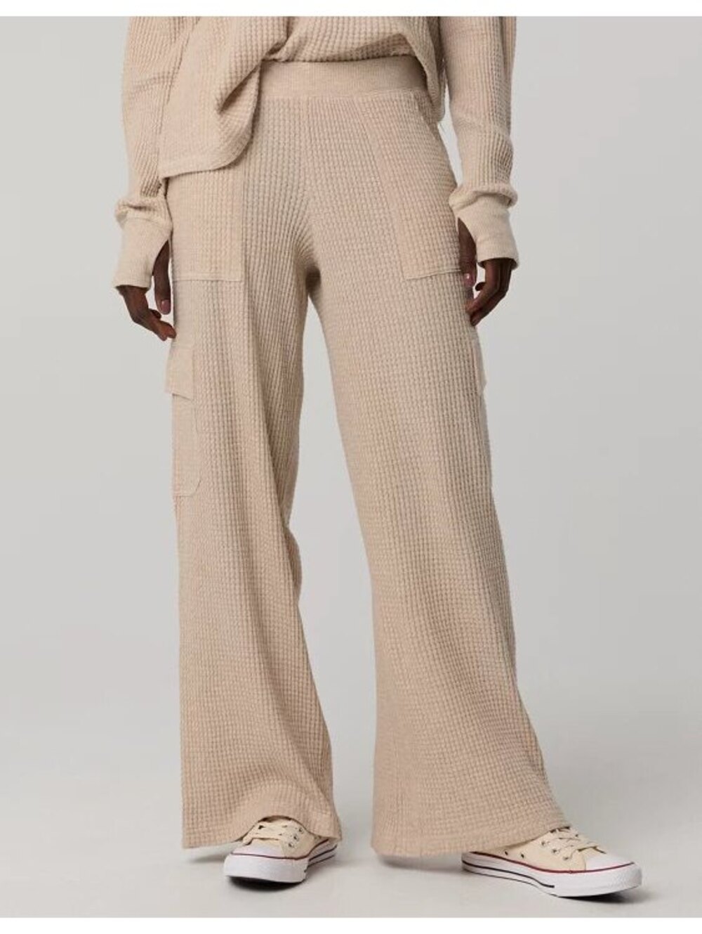 Aerie Offline L Wow! Waffle Cargo Heather Fawn Oatmeal Trouser Fall Comfy Pants